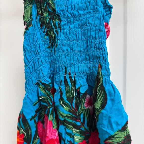 Aloha Fashion 12M Girls Vibrant Blue Pink Floral Tropical Spaghetti Strap Dress - Picture 2 of 7